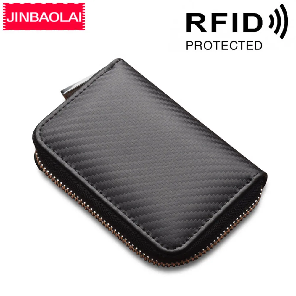 

JINBAOLAI Men Card Wallets Carbon Fiber Black Male Wallets Card Holder High Quality Brand Male Card Purse