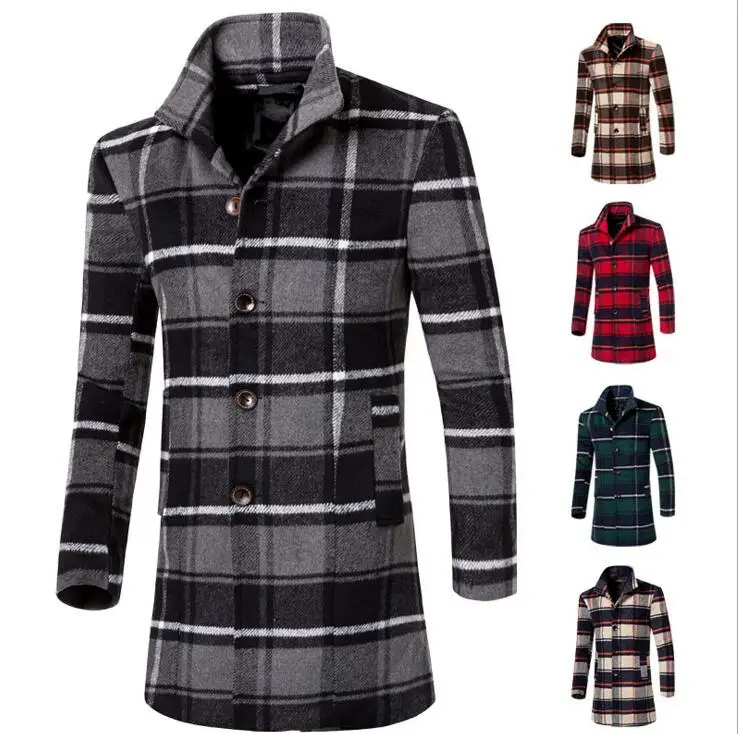 2016 fashion young mens font b tartan b font clothing long boy slim coat jacket autumn