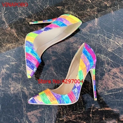 Vinapobo/женские вечерние свадебные туфли-лодочки радужной расцветки; Брендовая женская обувь на очень высоком каблуке с острым носком; Zapatos mujer chaussure femme
