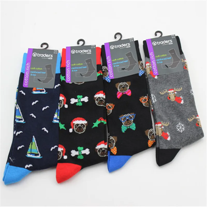 

4Colors Men Happy Socks Cotton Crew Casual Standard Socks Breathable Hip Pop Cartoons Patterns Mens Socks
