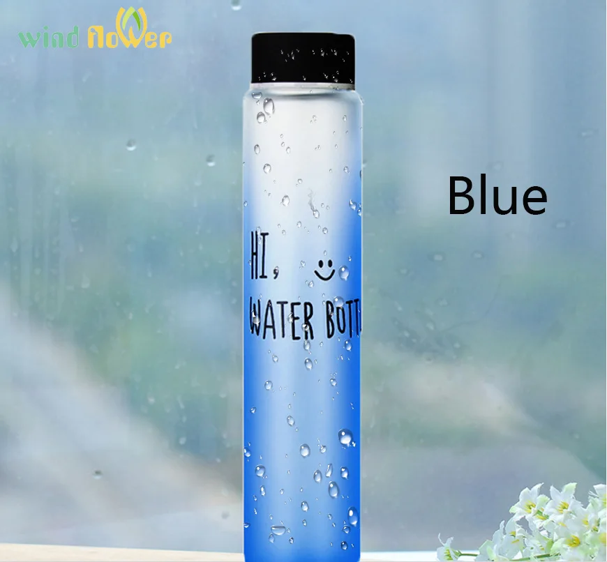 Ветряная Цветочная матовая красочная чашка тонкая трубчатая бутылка портативная бутылка для напитков чистая и свежая художественная стеклянная бутылка для воды - Цвет: Синий