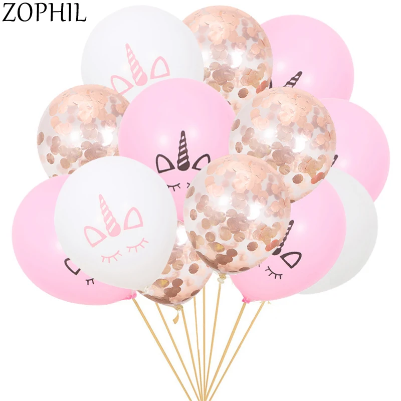 

15pcs Unicorn Party Balloons Decoration Birthday Party Decorations Kids Confetti Latex Balloons 1st Birthday Gold Helium Globos