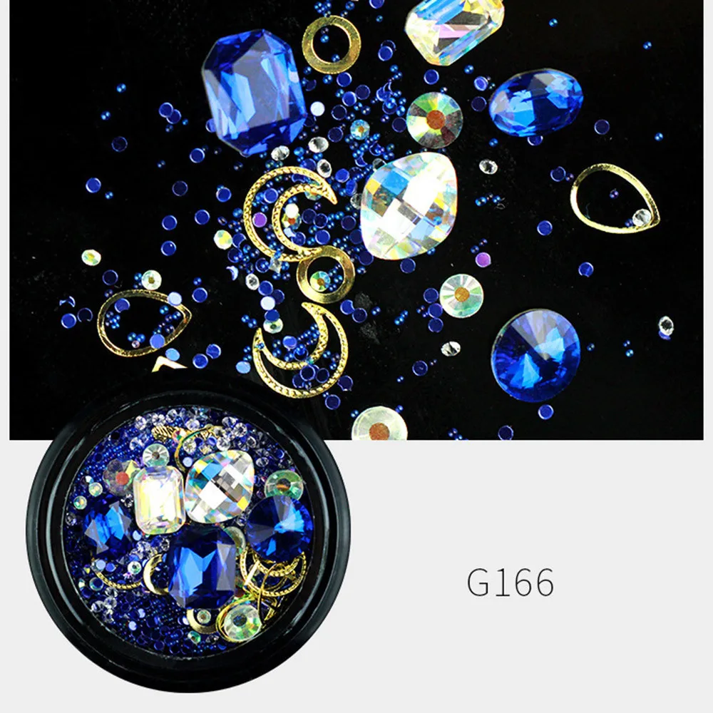 

1 Box Mixed Colorful Rhinestones For Nails 3D Crystal Stones Metal Frame Gold Rivet 3D Nail Art Decorations New Arrival PY1