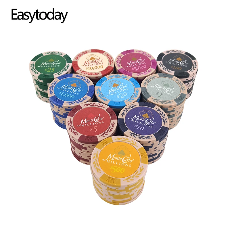 

Easytoday 25Pcs/set Professional Poker Chips 14g Clay Coins Baccarat Texas Hold'em 11 Face Values Poker Chips Entertainment Game