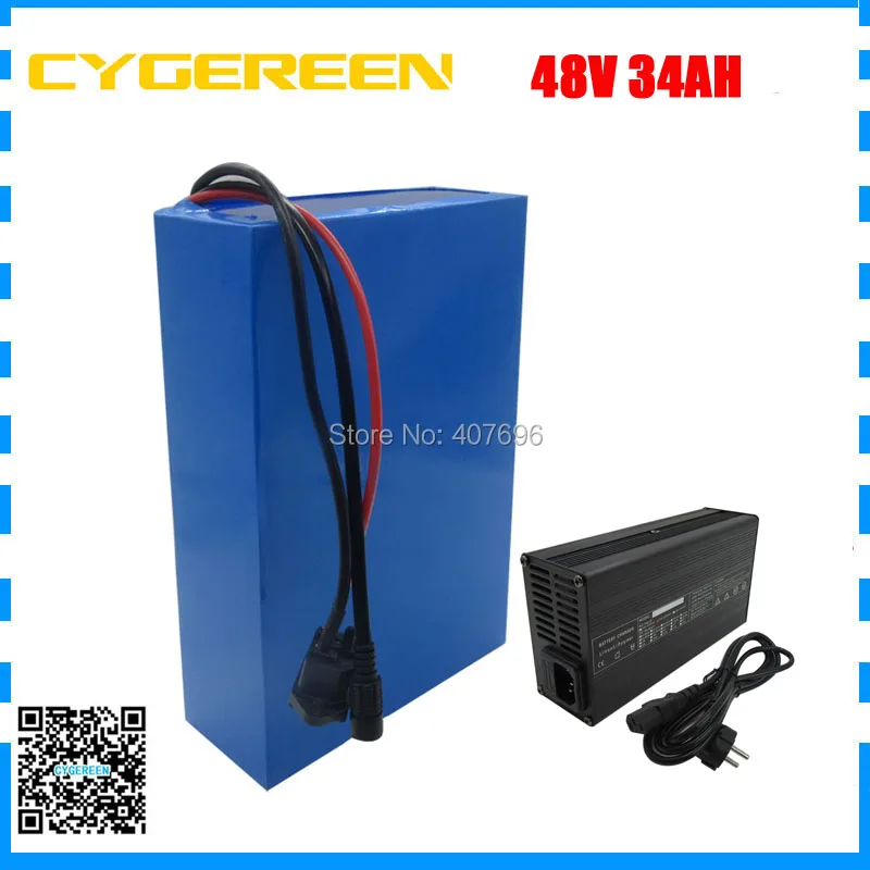 

48Volt lithium battery 1000W 48V 34AH scooter battery 48V34AH EBIKE Batteries use for LG 3400mah cell 30A BMS with 4A Charger
