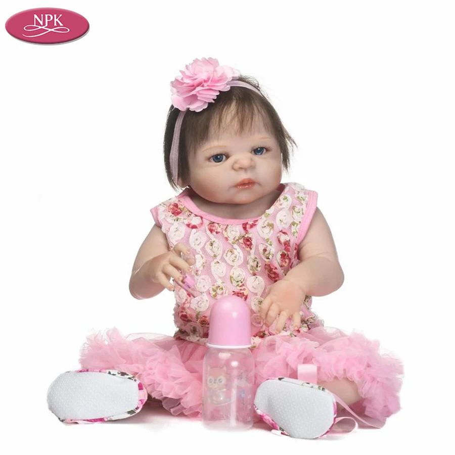 NPK 56CM Reborn Baby Girl Full Body Silicone Lifelike Doll Pink Princess 22inch Soft Vinyl Boenca Bebe Reborn Dolls Bathe Toys (6)