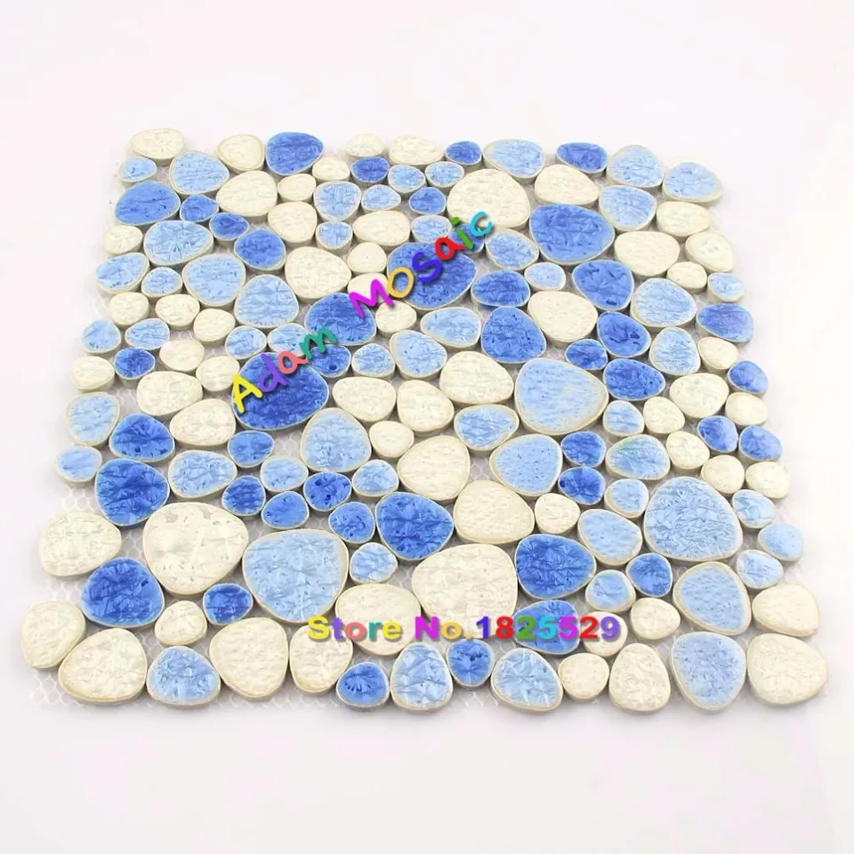 Blue White Pebble Mosaic Tile Ceramic Wall Art Sheet Swimming Pool Floor Tiles Bathroom Design Pool Floor Ceramic Tile Flooring Bathroombathroom Tile Floor Aliexpress