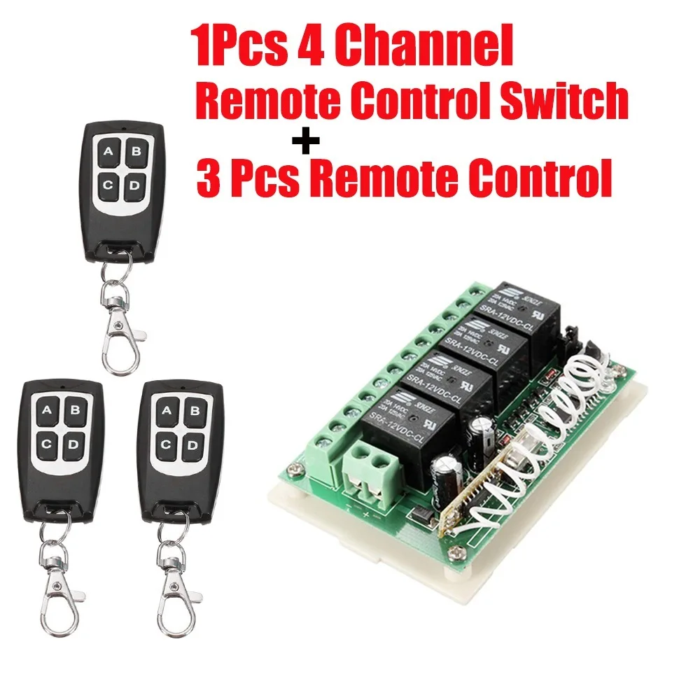 Беспроводной дистанционного Управление RF переключатель 433 МГц DC 12V 4CH 4 канала Беспроводной дистанционного Управление реле Модуль приемника передатчика - Цвет: 1 Receiver and 3 RC