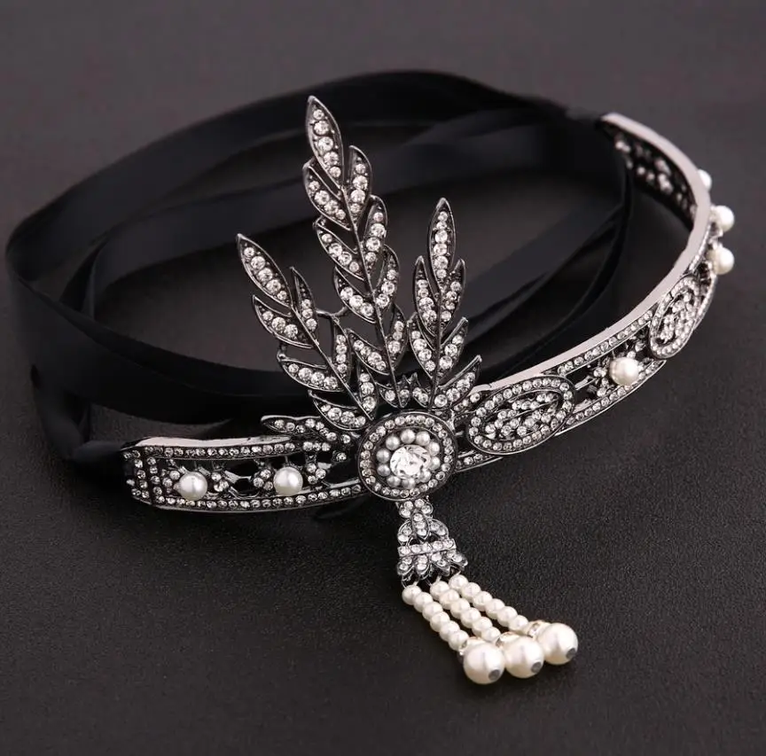 Kaufen Art Deco Frauen 1920s Vintage Braut Kopfschmuck Kostüm Haar Zubehör Flapper Gatsby Blatt Medaillon Neue Perle Stirnband