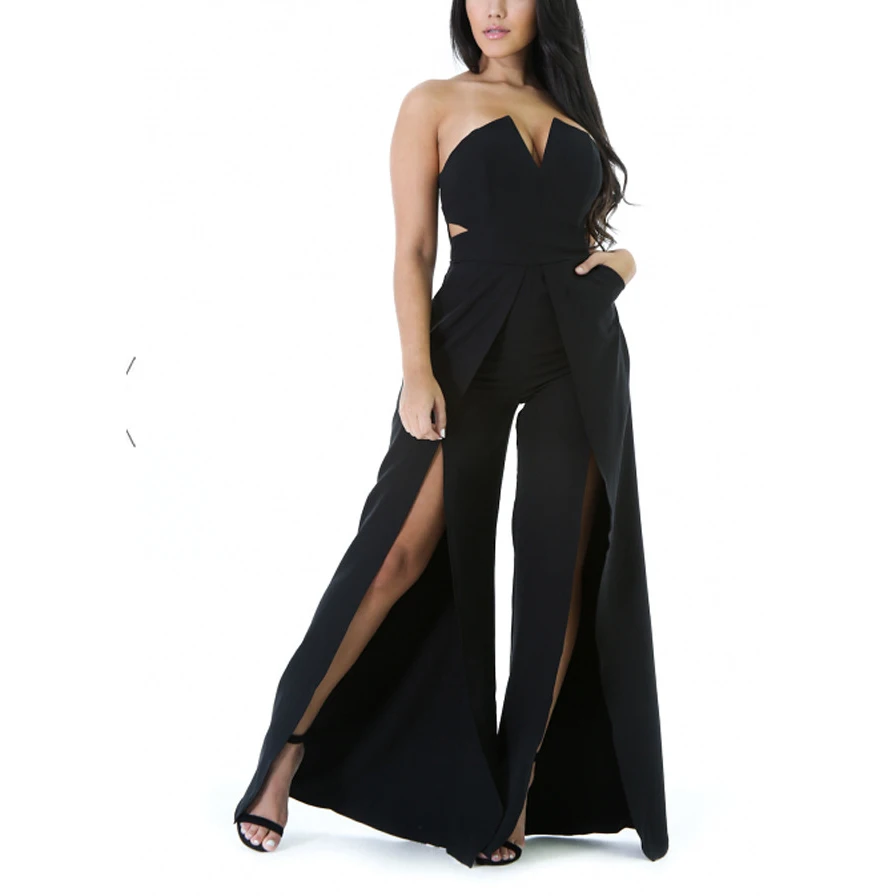 

Sexy Summer Rompers Bodysuit Women Strapless V-neck Splits Jumpsuits MT1465