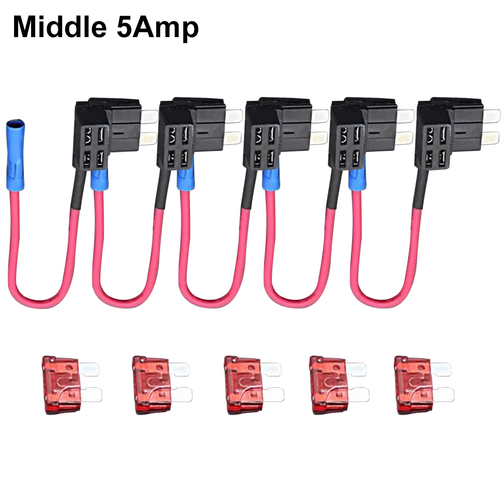 5Pcs/set Micro Size Car Fuse Holder Add-a-circuit Piggy Back Fuse TAP Adapter with 5A Mini ATM Blade Fuse