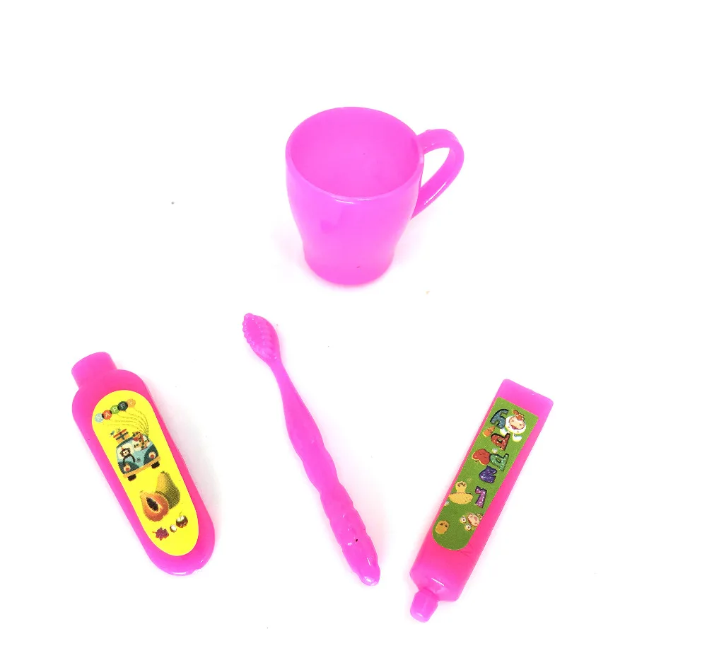 NK 4 Pcs/Set Doll Accessories Mini Toothpaste Kit toothbrush Cleanser Cup toothpaste For Barbie