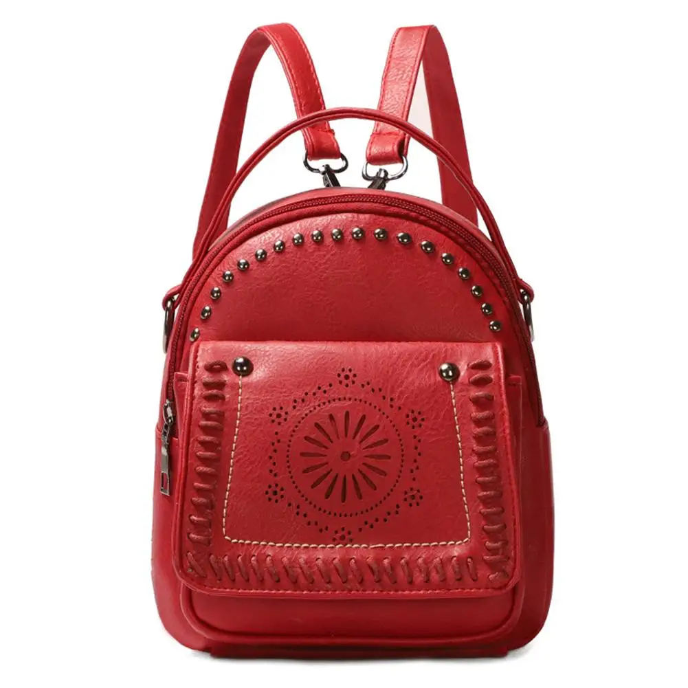 Women Backpack Ethnic Hollow Rivet Large Capacity Faux Leather