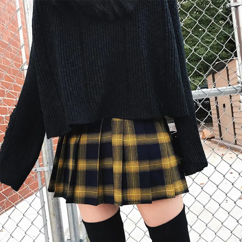 Женская Осенняя клетчатая мини-юбка трапециевидной формы с высокой талией, плиссированные короткие юбки для студентов и студентов, Весенняя модная Корейская одежда для женщин