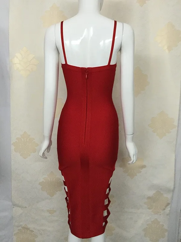 Top Quality Celebrity Red Green Black Sleeveless Side Hollow Out Rayon Bandage Dress Evening Party Cute Dress (11)