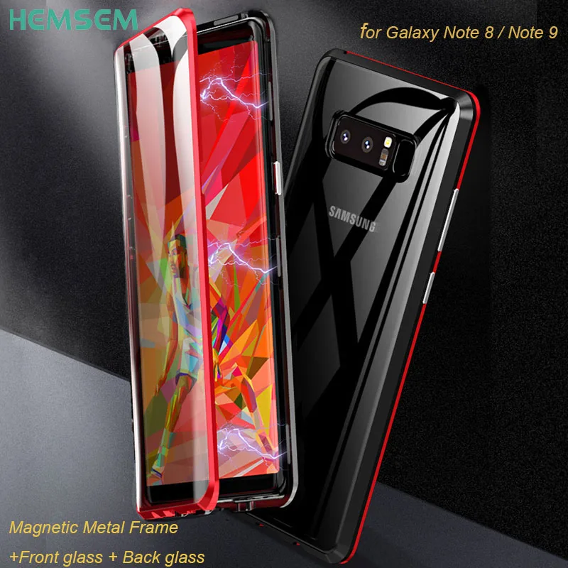 Note 9 8 LUPHIE Magnet Adsorption Metal Bumper Front Back Doub Tempered Glass protection for Samsung Galaxy Cover Case | Мобильные