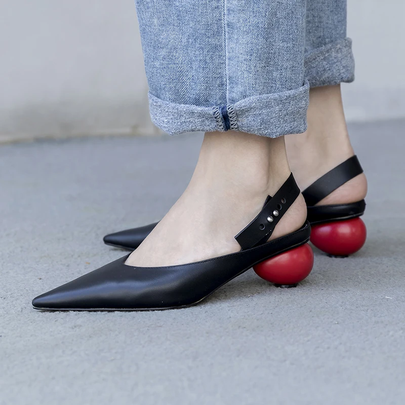 

Womens Genuine Leather Pointed Toe Pumps Oxfords Mid Heel Party Ball Heel Mules Sandals Luxury Fashion Black White A960