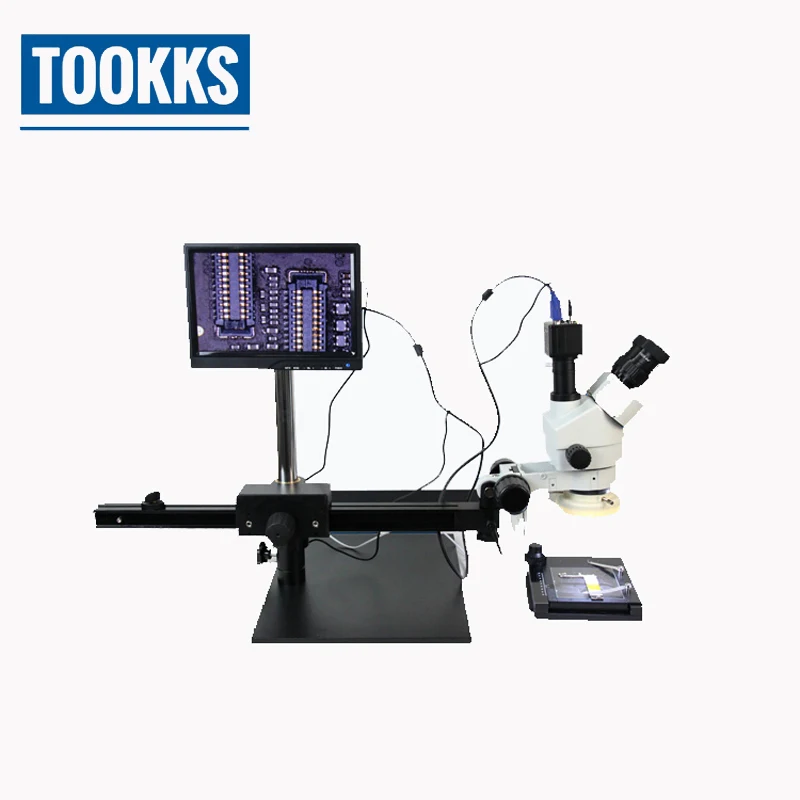  TBK-45P Microscope Heavy Metal Solid Stand 7X-45X Zoom Microscope With Display TV Screen for Mobile