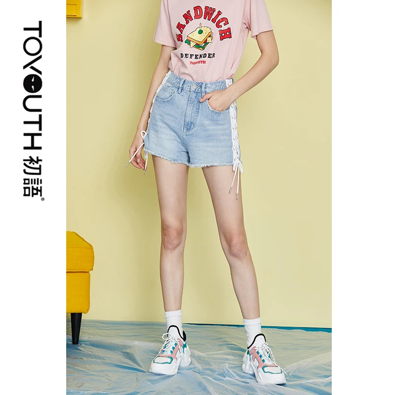 Toyouth Women Shorts Vintage Summer Denim Hole Slim Ripped Jeans Short Pants | Женская одежда