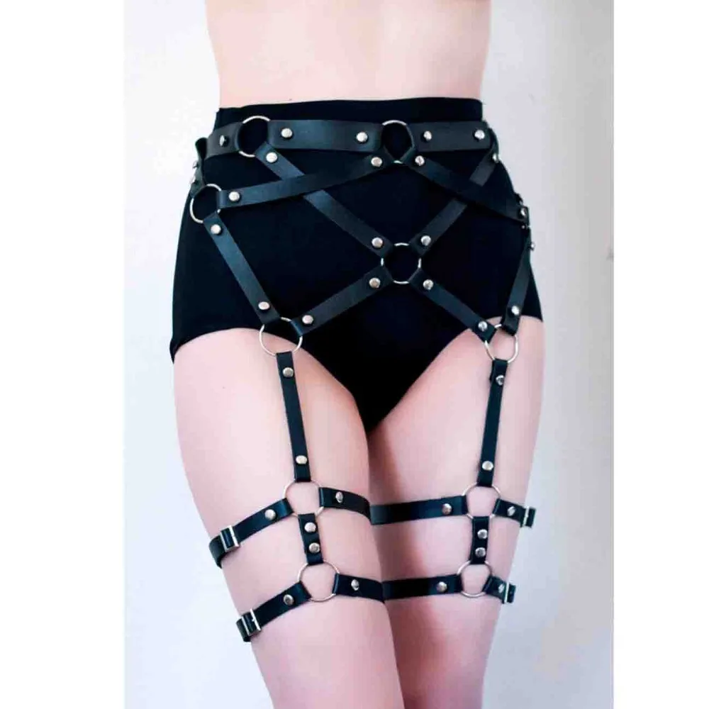 

Leather waist belts Fashion Punk Gothic 100% Handmade Leather Harness Thigh Leg Garter Belt Cross Waist Cincher Suspender Belt