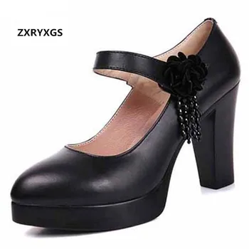 

ZXRYXGS brand Cowhide Platform Women Pumps 2019 new Rhinestones Flowers Women Fashion Shoes High Heels Genuine Leather Shoes