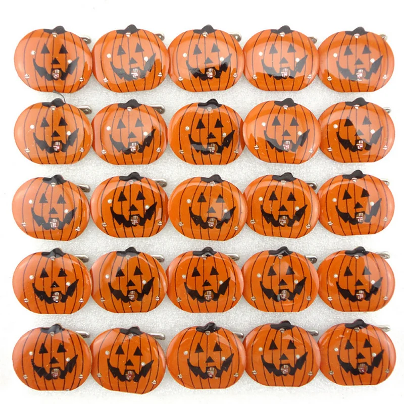 hot 5pcs children led flashing light up brooch halloween decoration pumpkin skull kids toys party games