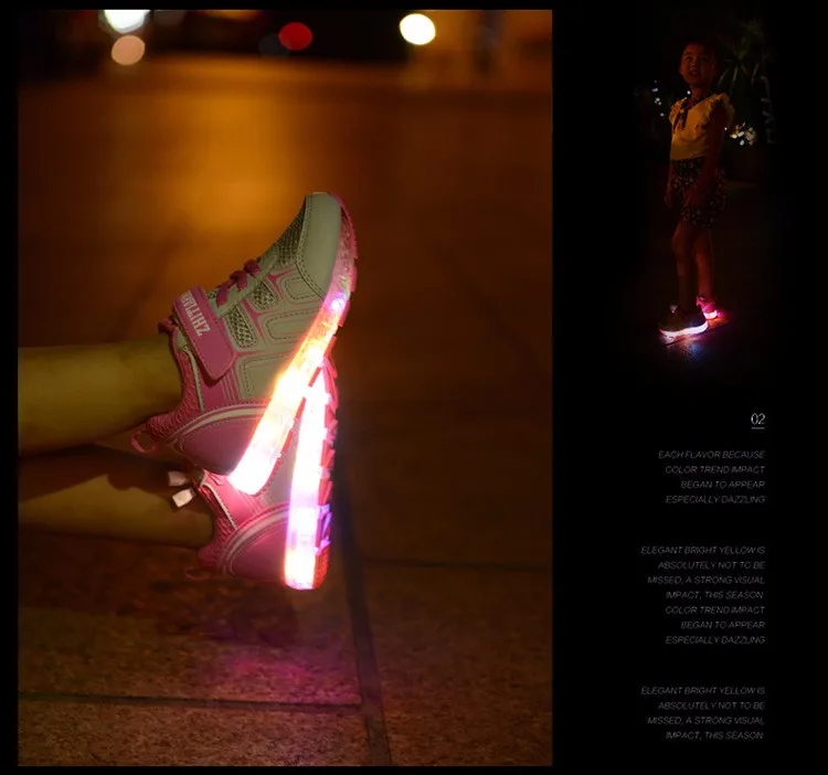 Светодиодный светящийся свет обувь для мальчиков и девочек цветной светодиодный обувь детская дышащая Спортивная обувь USB перезаряжаемая детская обувь Размер 25-37