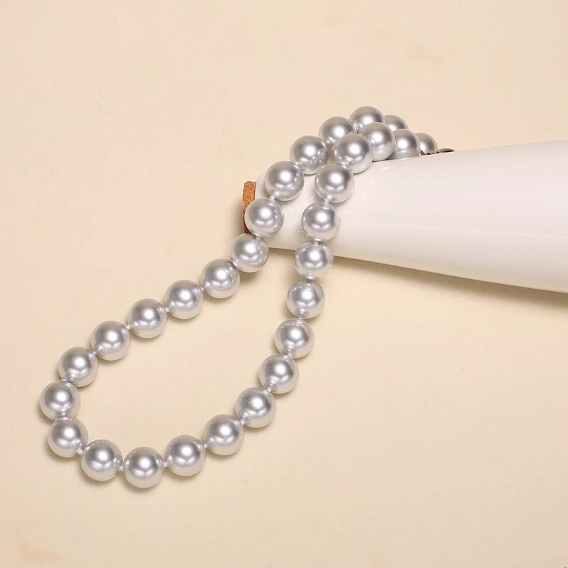 Dropshipping 13-14 mm Mother of Pearl Round Silver Pearl Necklace, Shell Pearl Necklace, Birthday Gift For Women