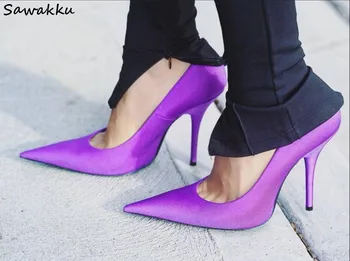 

New Designer Ladies High Heels Satin Silk Pumps Pointed Toe Female Elegant Sweet Heels Scarpins Single Wedding Shoes Female