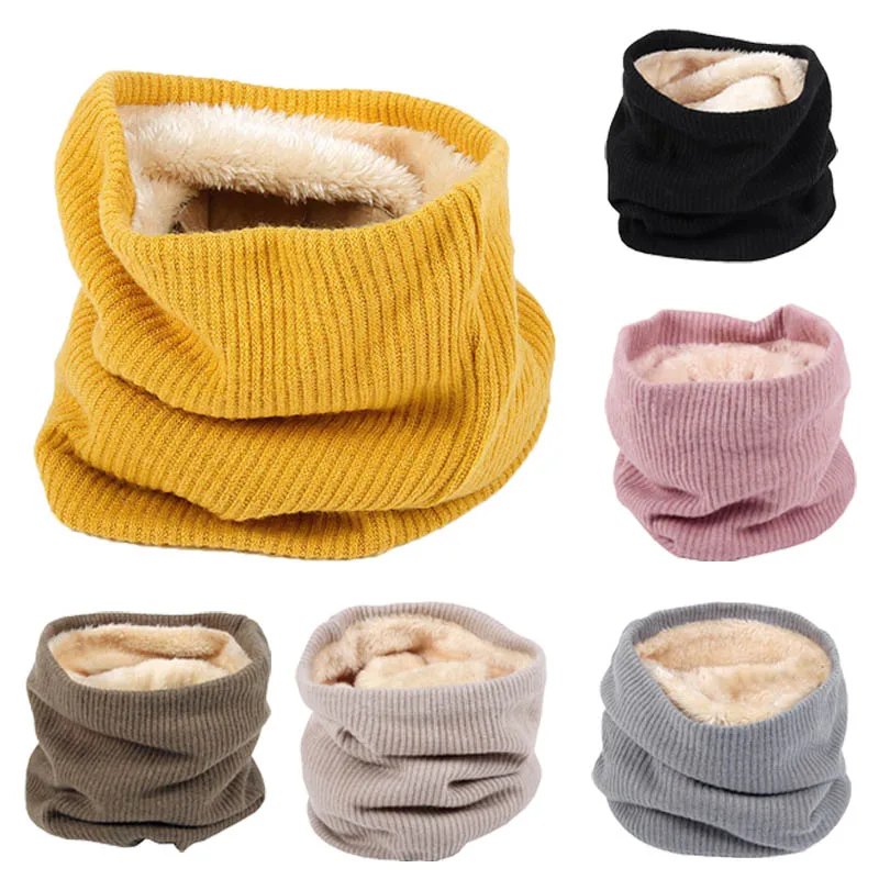 

Winter Solid Color Women Scarf Men Thickened Plush Collar Scarves For Girls Neck Scarves Cotton Unisex Knitted Ring Scarf