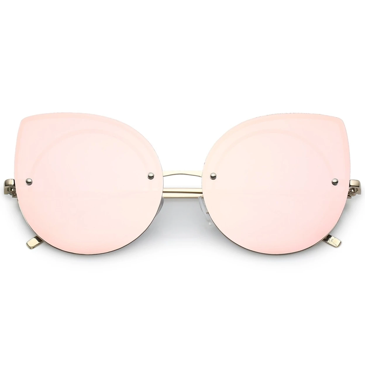 Oversize Rimless Cat Eye Sunglasses With Mirrored Flat Lens Ultra Slim Arms 64mm
