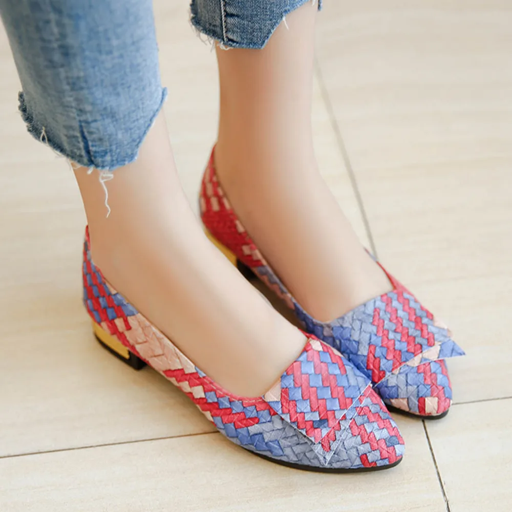 

Women's single shoes plaid leather breathable shoes pointed low-heeled shoes comfortable shallow mouth single shoes sapato femin