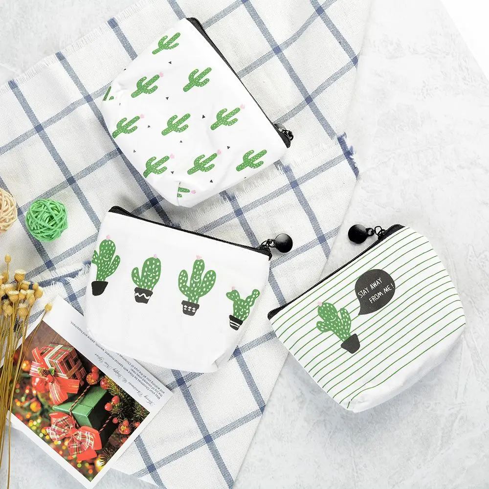 

Fashion Retro Cactus Canvas Coin Purses Women Wallet Small Cute Credit Card Holder Key Money Bags for Ladies Zipper Pouch