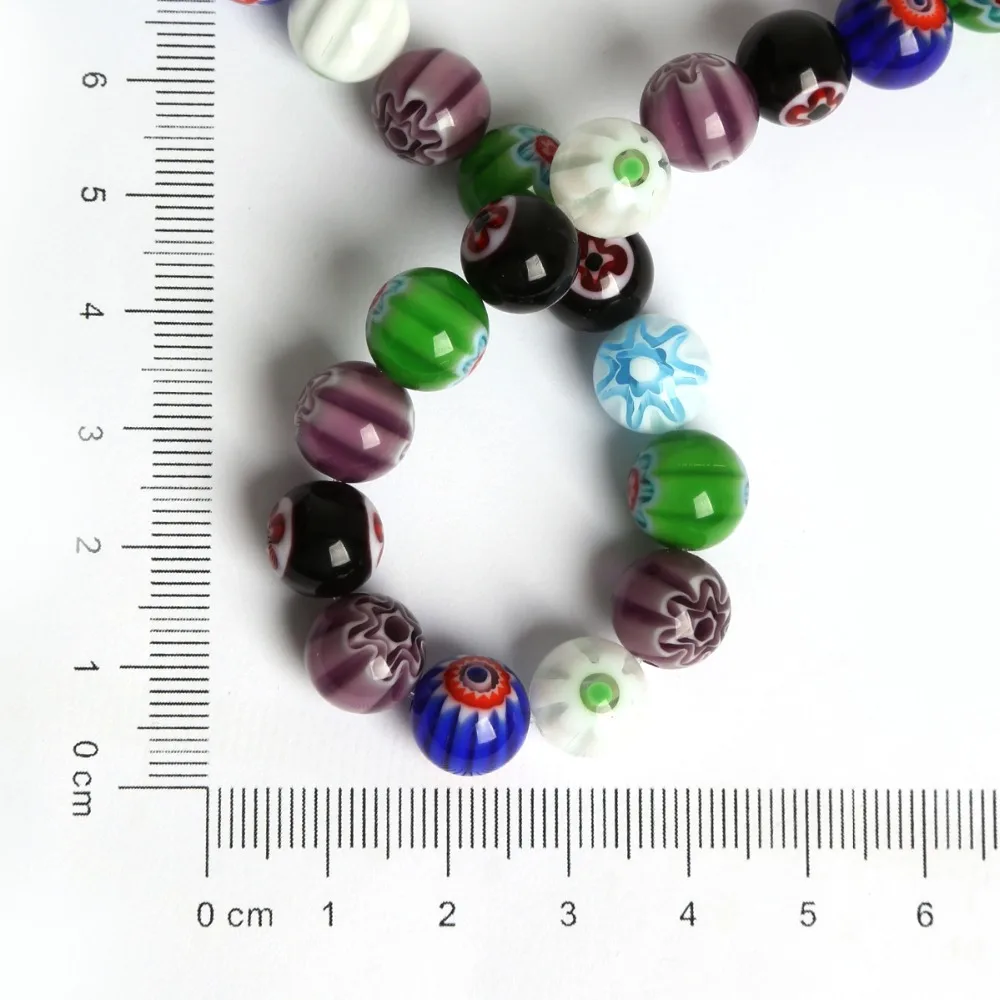 4/6/8/10mm Mixed Color 39cm/str Stripe Millefiori Round Lampwork Glass Beads For Jewelry Making Bracelet Necklace DIY