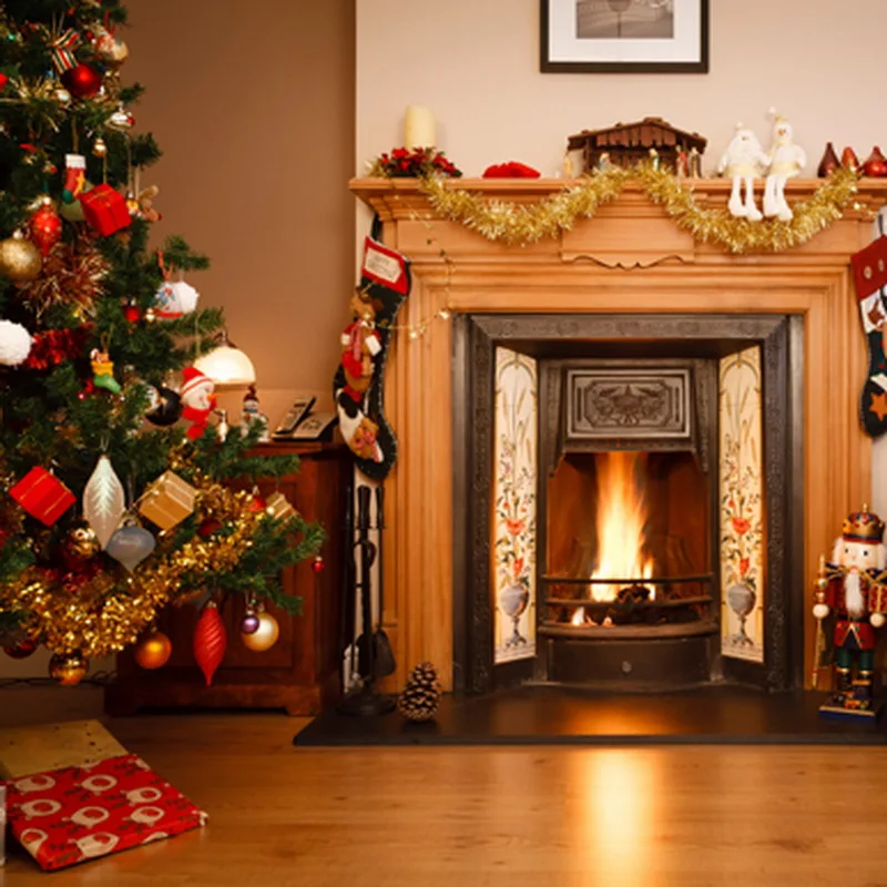 Wood Fireplace Photography Backdrops For Christmas Wooden