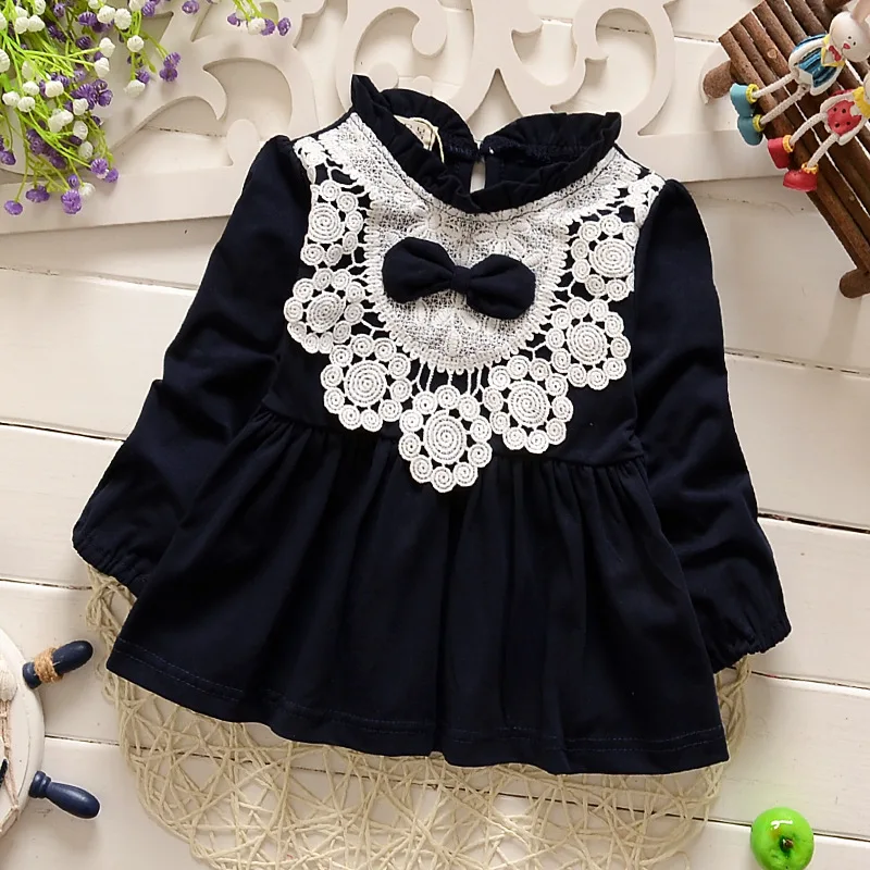 new 2016 spring autumn lace patchwork baby girls dress fashion princess