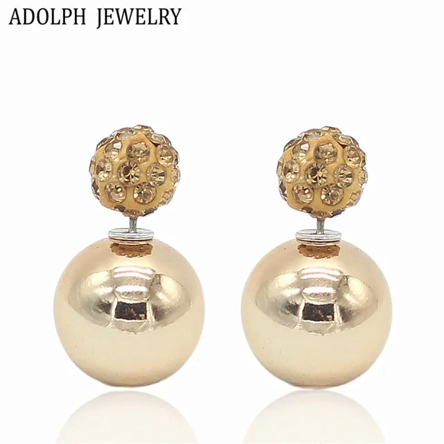 Adolph Jewelry Nice Gold Sliver Korean Crystal Two Ball Pearls Stud Adolph Jewelry Nice Gold Sliver Korean Crystal Two Ball Pearls Stud Earrings Fashion Double Pearl Women