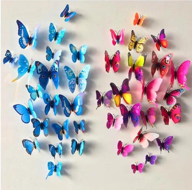 Free shipping 12pcs PVC 3d Butterfly wall decor cute Butterflies wall