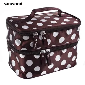 

2016 Chic Lady Wave Dot Case Makeup Double Cosmetic Hand Bag Tool Storage Toiletry
