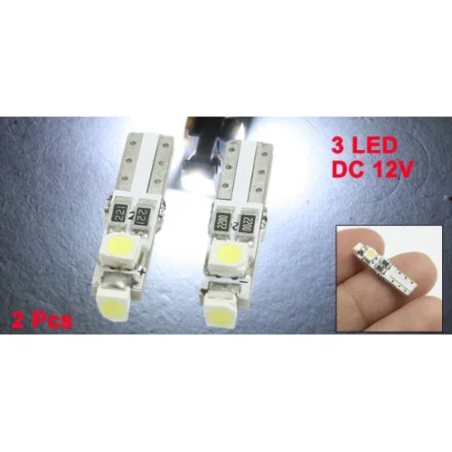 

TOYL New 2Pcs White Plastic Durable1210 3 SMD LED Light T5 Car Auto Wedge Bulb Lamp