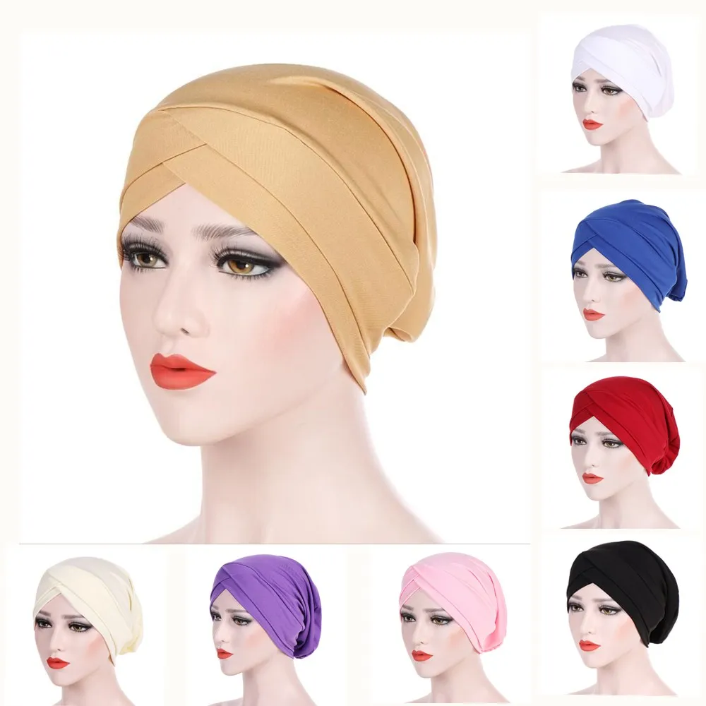 

Muslim Cross Scarf Inner Hijab Cap Islamic Head Wear Hat Headband Turban Head Scarf Headwrap Women Muslim Hijab hairband