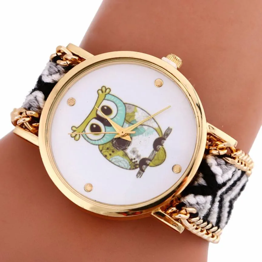 

TZ#502 Simple Womens Watch Owl Pattern Knitting Dial Quartz Bracelet Watch Free Shipping