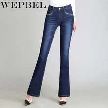 WEPBEL Для женщин джинсы Милая длинная сине-Высокая Талия Брюки, джинсовые штаны Повседневное мыть Винтаж обтягивающие джинсы широкие джинсы