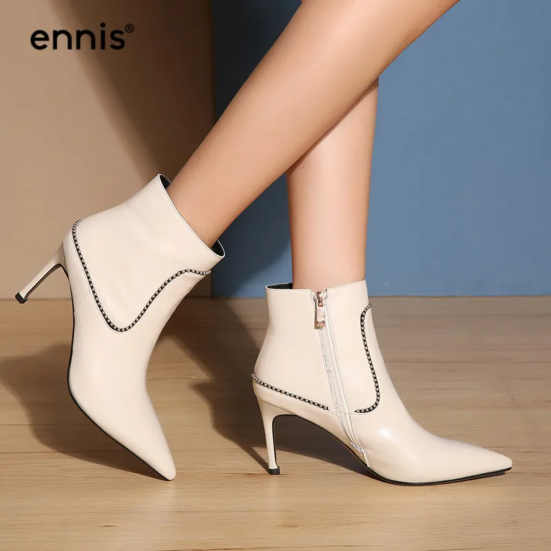 Aliexpress.com : Buy ENNIS 2018 Beige Ankle Boots High Heel Zip Shoes ...