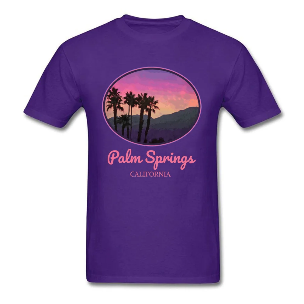 Mens 2018 New Normal Tops T Shirt Crewneck NEW YEAR DAY 100% Cotton Top T-shirts Fashionable Short Sleeve Customized Tee Shirts Palm Springs California. Sunset Mountains Palm Trees Cool Retr purple