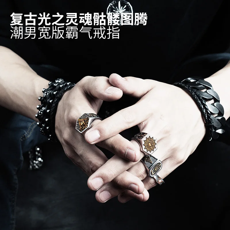 Online Masonic Ring For Men hexagon skull Stainless steel Freemason Totem Jewelry hippop street culture mygrillz