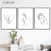 Love Art Line Painting Set of 3 Prints Kissing Art Holding Hands Romantic Gifts Simple Posters and Prints Nordic Decoration Home holding hands