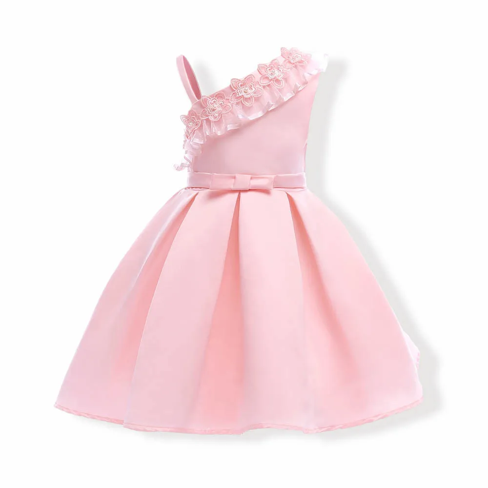 Платье принцессы для детей 2-10Yeas Туника без бретелек без рукавов нарядные платья для свадьбы высокое качество бутик атласное платье Розовая Одежда - Цвет: Pink