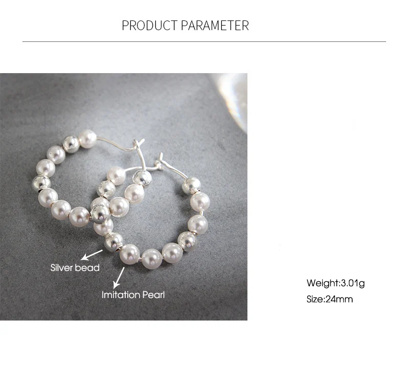 JShine New Fashion 925 Sterling Silver Simulated Pearls Earrings for Women Chic Small Bead Hoop Earrings Silver 925 Jewelry