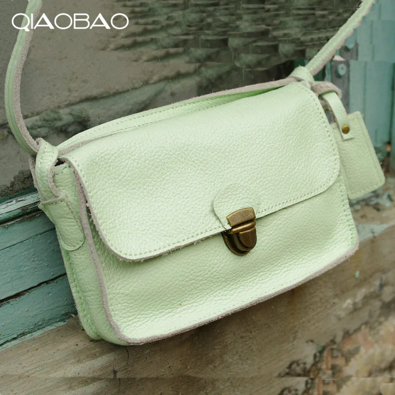 

QIAOBAO High Quality Women Retro Messenger Bag Women's cowskin bag 100% Genuine Leather shoulder bag Women's Leisure leather bag